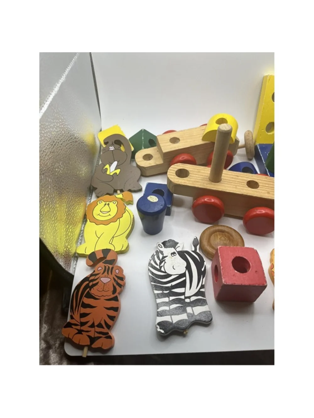 Melissa & Doug Classic Wood Stacking Wooden Blocks TRAIN PARTIAL , ZOO ANIMALS